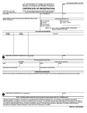 US Customs Certificate of Registration