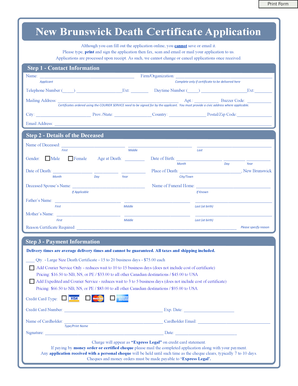 New Brunswick Death Certificate Application