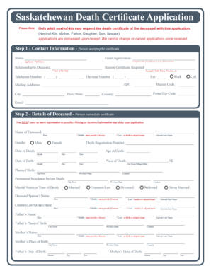 Saskatchewan Death Certificate Application - Vital Certificates