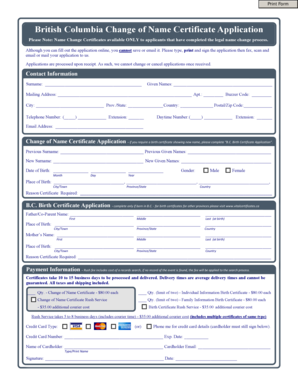 British Columbia Change of Name Certificate Application