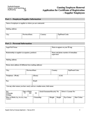 Gaming Employee Renewal Application