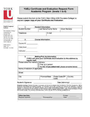 YUELI Certificate and Evaluation Request Form