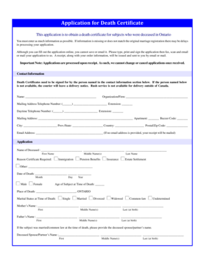 Ontario Death Certificate Application