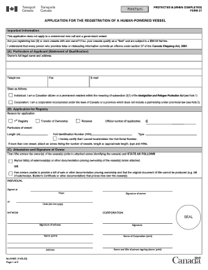 Canada Vessel Registration Form 21