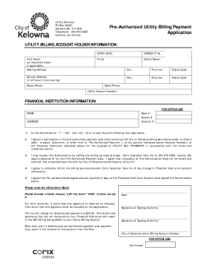 Utility Billing Pre-Authorized Payment Application