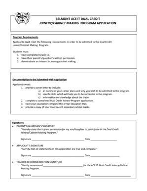 Fillable Online Joinery Cabinet Making Application Form Belmont