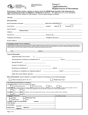 Saskatchewan Document Replacement Application