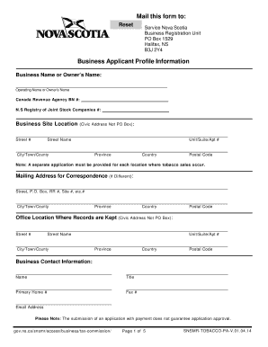 Nova Scotia Tobacco Tax Permit Application