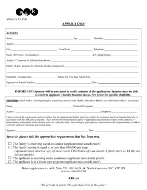 Athlete Funding Application Form