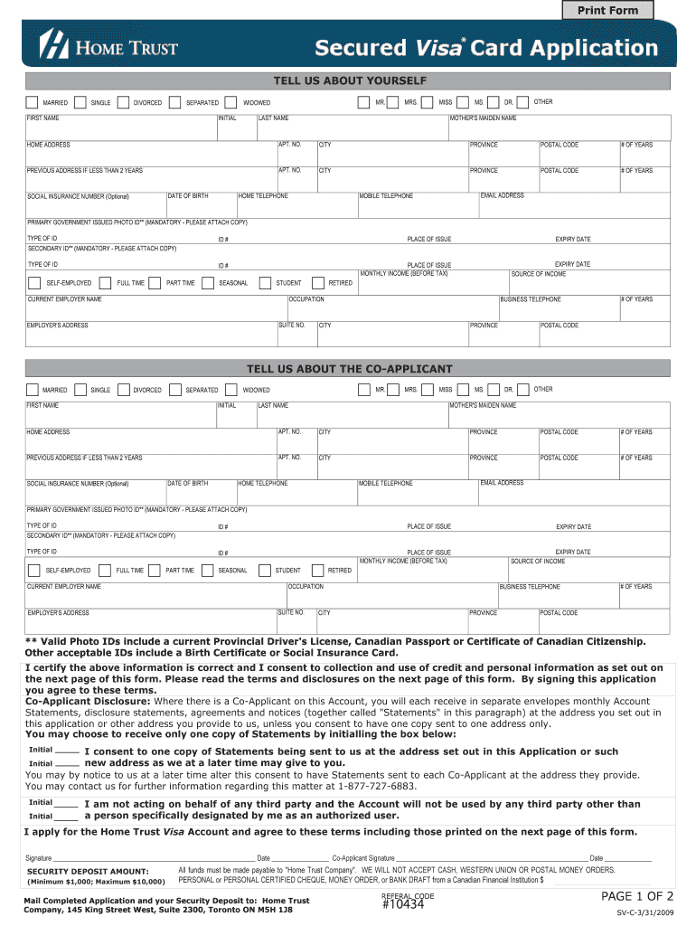 Home Trust Visa Account Application - Blank Fillable Template | Fill