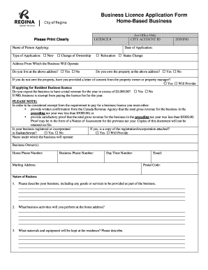 Home-Based Business Licence Application Form