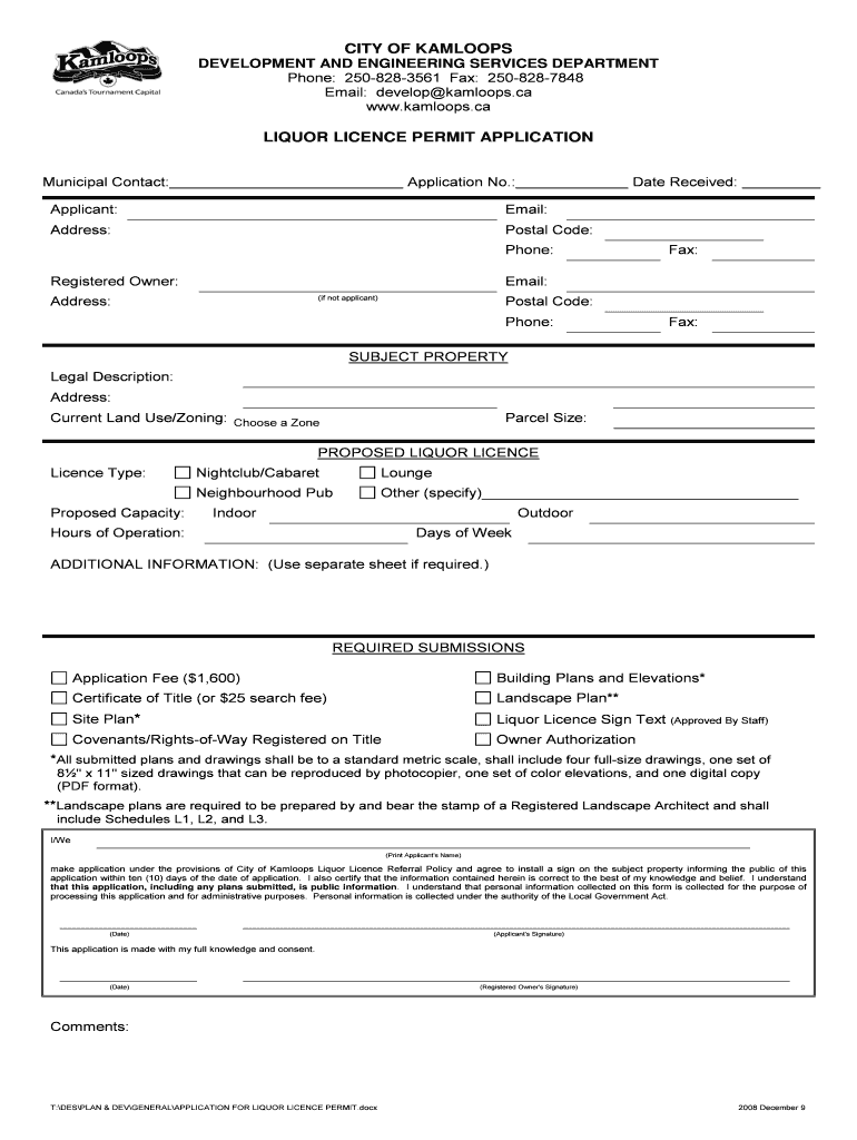 Fillable Online kamloops Liquor Licence Permit City of Kamloops