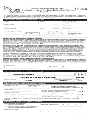 Canada-Ontario Integrated Student Loans Continuation Form