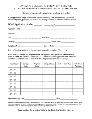Ontario College Application Status Change Form