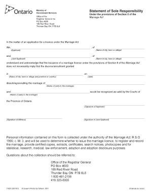 Ontario Marriage Licence Application