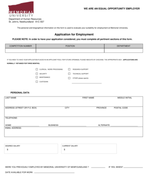 Memorial University Employment Application Form