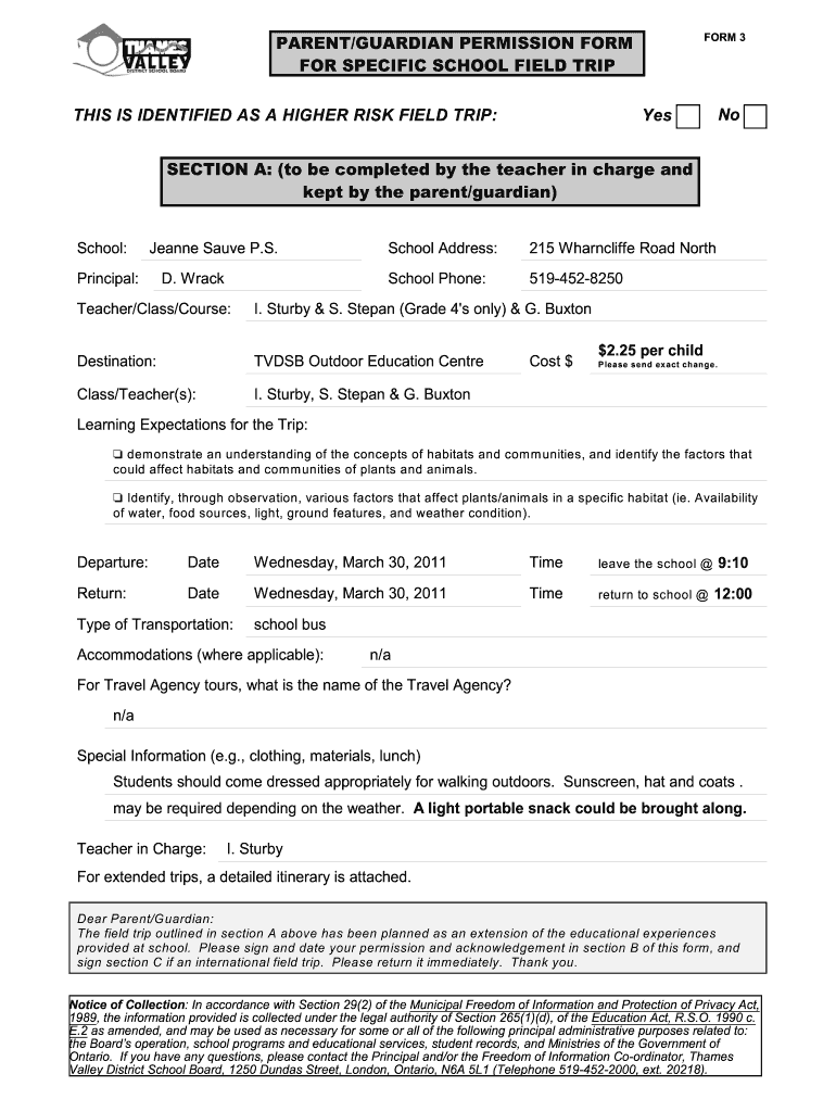 Habitat trip form - Thames Valley District School Board Preview on Page 1