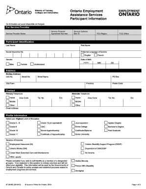 Ontario Employment Assistance Services Participant Information Form