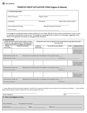 Application for crop insurance form - TRANSFER CREDIT APPLICATION FORM ... - Humber College