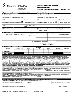 Ontario Influenza Vaccine Utilization Invoice
