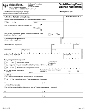 Ontario Social Gaming Event Licence Application
