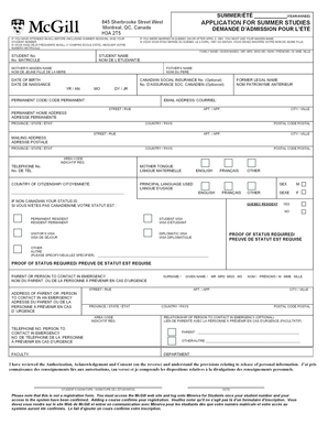 McGill Summer Studies Application Form