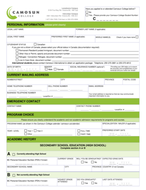 Camosun College Application Form