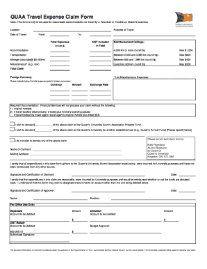 QUAA Travel Expense Claim Form - Queen's University - queensu