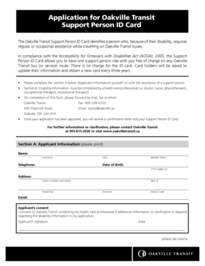Oakville Transit Support Person ID Card Application