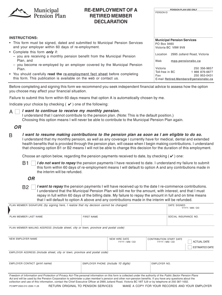 Form PC MPP 2002-010: Re-employment of a Retired Member - viu Preview on Page 1