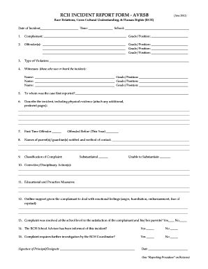 RCH Incident Report Form & Procedures - Race Relations, Cross ...