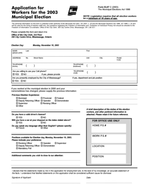 Municipal Election Worker Application Form EL07 C