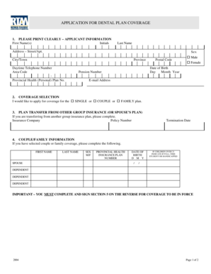 Dental Plan Coverage Application