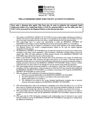 Pre-Authorized Debit for Utility Account Payments