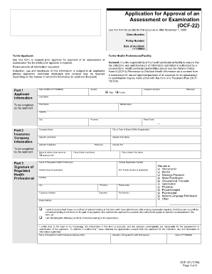 OCF-22 Assessment or Examination Approval Form