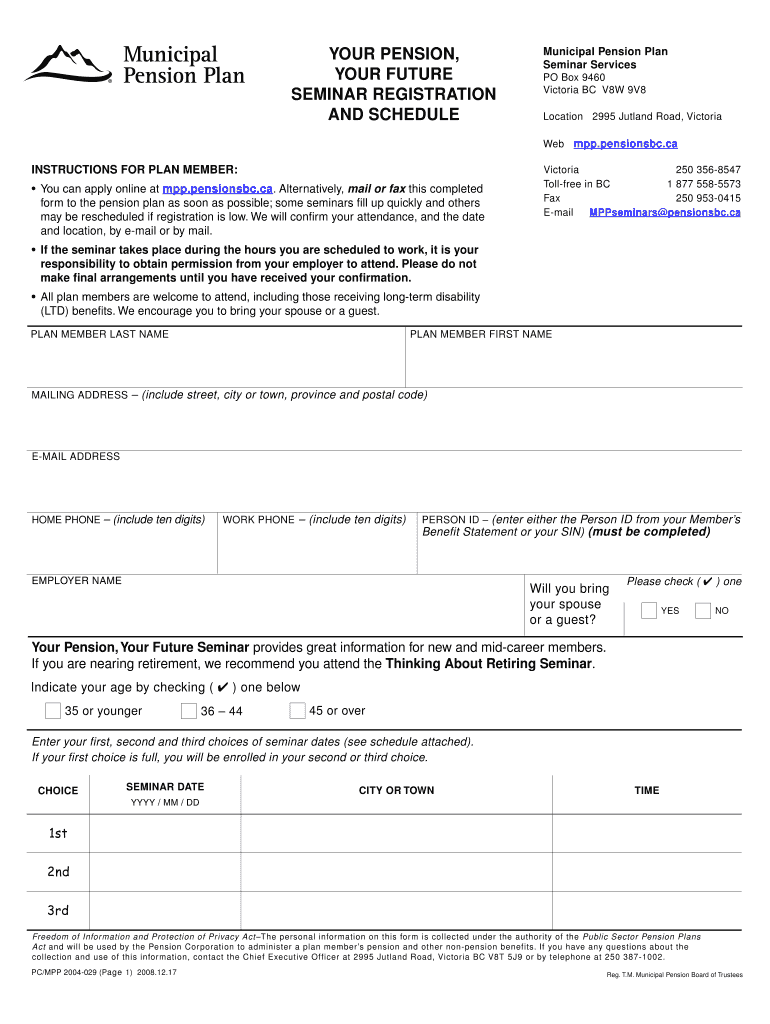 Your Pension, Your Future Seminar Registration and Schedule Preview on Page 1