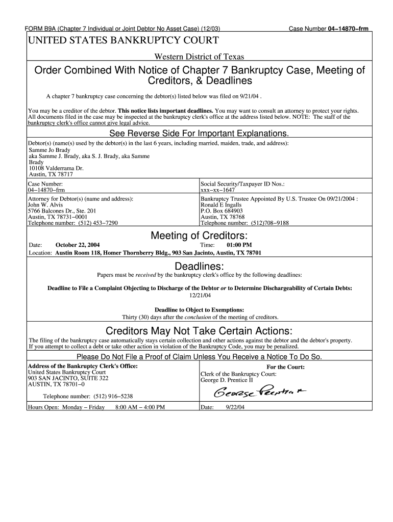 form notice meeting creditors Preview on Page 1