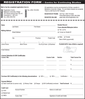 Malaspina University-College Registration Form