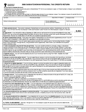 Saskatchewan Personal Tax Credits Return TD1SK