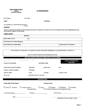 Alberta Violation Ticket Summons