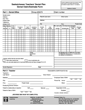 Saskatchewan Teachers' Dental Claim Form