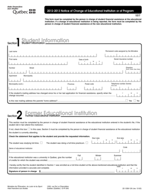 Notice of Change of Educational Institution or Program