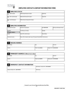 Employee Contact & Deposit Information Form