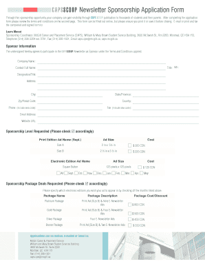 CAPS SCOOP Newsletter Sponsorship Application