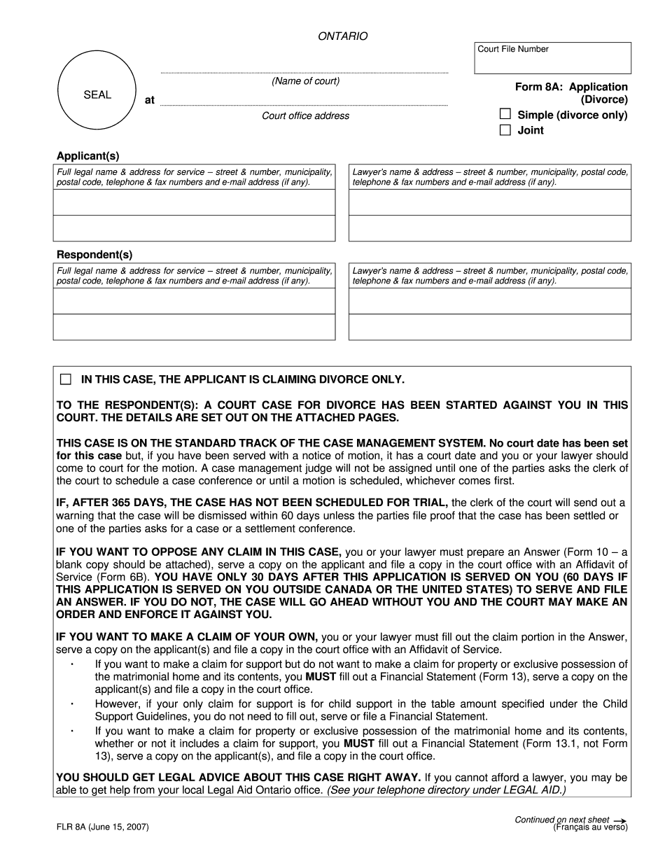 Form 8a Ontario
