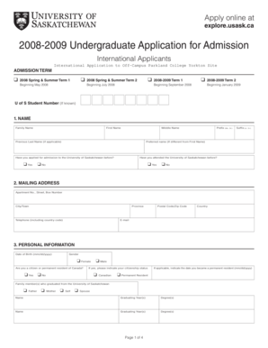 2008-2009 Undergraduate Application for Admission