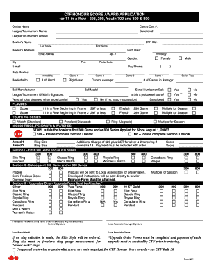 CTF Honour Score Award Application