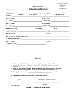 Child Care-Emergency Consent Form (2009/05/07)