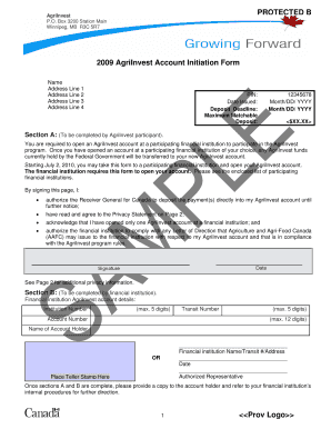2009 AgriInvest Account Initiation Form