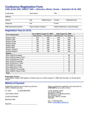 Conference Registration Form - ICSM 2009 - University of Alberta